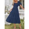 MEROKEETY Women’s 2026 Summer Flowy Midi Maxi Dress Short Sleeve Square Neck Smocked Tiered Ruffle Boho Dresses with Pockets(Navy)