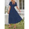 MEROKEETY Women’s 2026 Summer Flowy Midi Maxi Dress Short Sleeve Square Neck Smocked Tiered Ruffle Boho Dresses with Pockets(Navy)