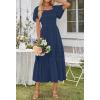 MEROKEETY Women’s 2026 Summer Flowy Midi Maxi Dress Short Sleeve Square Neck Smocked Tiered Ruffle Boho Dresses with Pockets(Navy)