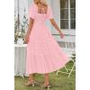 MEROKEETY Women’s 2026 Summer Flowy Midi Maxi Dress Short Sleeve Square Neck Smocked Tiered Ruffle Boho Dresses with Pockets(Pink)