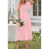MEROKEETY Women’s 2026 Summer Flowy Midi Maxi Dress Short Sleeve Square Neck Smocked Tiered Ruffle Boho Dresses with Pockets(Pink)