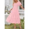 MEROKEETY Women’s 2026 Summer Flowy Midi Maxi Dress Short Sleeve Square Neck Smocked Tiered Ruffle Boho Dresses with Pockets(Pink)