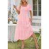 MEROKEETY Women’s 2026 Summer Flowy Midi Maxi Dress Short Sleeve Square Neck Smocked Tiered Ruffle Boho Dresses with Pockets(Pink)