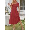 MEROKEETY Women’s 2026 Summer Flowy Midi Maxi Dress Short Sleeve Square Neck Smocked Tiered Ruffle Boho Dresses with Pockets(Red)