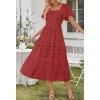MEROKEETY Women’s 2026 Summer Flowy Midi Maxi Dress Short Sleeve Square Neck Smocked Tiered Ruffle Boho Dresses with Pockets(Red)