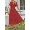 MEROKEETY Women’s 2026 Summer Flowy Midi Maxi Dress Short Sleeve Square Neck Smocked Tiered Ruffle Boho Dresses with Pockets(Red)