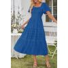 MEROKEETY Women’s 2026 Summer Flowy Midi Maxi Dress Short Sleeve Square Neck Smocked Tiered Ruffle Boho Dresses with Pockets(Royal Blue)