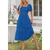 MEROKEETY Women’s 2026 Summer Flowy Midi Maxi Dress Short Sleeve Square Neck Smocked Tiered Ruffle Boho Dresses with Pockets(Royal Blue)