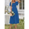 MEROKEETY Women’s 2026 Summer Flowy Midi Maxi Dress Short Sleeve Square Neck Smocked Tiered Ruffle Boho Dresses with Pockets(Royal Blue)