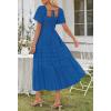 MEROKEETY Women’s 2026 Summer Flowy Midi Maxi Dress Short Sleeve Square Neck Smocked Tiered Ruffle Boho Dresses with Pockets(Royal Blue)