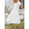 MEROKEETY Women’s 2026 Summer Flowy Midi Maxi Dress Short Sleeve Square Neck Smocked Tiered Ruffle Boho Dresses with Pockets(White)