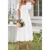 MEROKEETY Women’s 2026 Summer Flowy Midi Maxi Dress Short Sleeve Square Neck Smocked Tiered Ruffle Boho Dresses with Pockets(White)