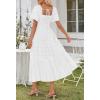 MEROKEETY Women’s 2026 Summer Flowy Midi Maxi Dress Short Sleeve Square Neck Smocked Tiered Ruffle Boho Dresses with Pockets(White)