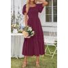 MEROKEETY Women’s 2026 Summer Flowy Midi Maxi Dress Short Sleeve Square Neck Smocked Tiered Ruffle Boho Dresses with Pockets(Wine)