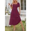 MEROKEETY Women’s 2026 Summer Flowy Midi Maxi Dress Short Sleeve Square Neck Smocked Tiered Ruffle Boho Dresses with Pockets(Wine)