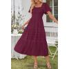 MEROKEETY Women’s 2026 Summer Flowy Midi Maxi Dress Short Sleeve Square Neck Smocked Tiered Ruffle Boho Dresses with Pockets(Wine)