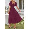 MEROKEETY Women’s 2026 Summer Flowy Midi Maxi Dress Short Sleeve Square Neck Smocked Tiered Ruffle Boho Dresses with Pockets(Wine)