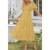 MEROKEETY Women’s 2026 Summer Flowy Midi Maxi Dress Short Sleeve Square Neck Smocked Tiered Ruffle Boho Dresses with Pockets(Yellow)