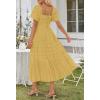 MEROKEETY Women’s 2026 Summer Flowy Midi Maxi Dress Short Sleeve Square Neck Smocked Tiered Ruffle Boho Dresses with Pockets(Yellow)