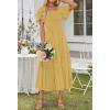 MEROKEETY Women’s 2026 Summer Flowy Midi Maxi Dress Short Sleeve Square Neck Smocked Tiered Ruffle Boho Dresses with Pockets(Yellow)
