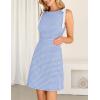 MEROKEETY Women’s 2026 Summer Gingham Mini Dress Ruched Sleeveless Boat Neck Cocktail Party Beach Dresses(Blue)