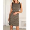 MEROKEETY Women’s 2026 Summer Gingham Mini Dress Ruched Sleeveless Boat Neck Cocktail Party Beach Dresses(Brown)