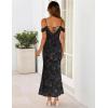 MEROKEETY Women’s 2026 Summer Off The Shoulder Spaghetti Strap Floral Mesh Wedding Guest Cocktail Formal Party Maxi Dresses(Black)