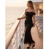 MEROKEETY Women’s 2026 Summer Off The Shoulder Spaghetti Strap Floral Mesh Wedding Guest Cocktail Formal Party Maxi Dresses(Black)