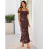 MEROKEETY Women’s 2026 Summer Off The Shoulder Spaghetti Strap Floral Mesh Wedding Guest Cocktail Formal Party Maxi Dresses(Brown)