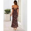 MEROKEETY Women’s 2026 Summer Off The Shoulder Spaghetti Strap Floral Mesh Wedding Guest Cocktail Formal Party Maxi Dresses(Brown)
