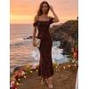 MEROKEETY Women’s 2026 Summer Off The Shoulder Spaghetti Strap Floral Mesh Wedding Guest Cocktail Formal Party Maxi Dresses(Brown)