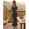 MEROKEETY Women’s 2026 Summer Off The Shoulder Spaghetti Strap Floral Mesh Wedding Guest Cocktail Formal Party Maxi Dresses(Green)