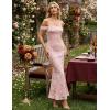 MEROKEETY Women’s 2026 Summer Off The Shoulder Spaghetti Strap Floral Mesh Wedding Guest Cocktail Formal Party Maxi Dresses(Pink)