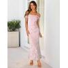MEROKEETY Women’s 2026 Summer Off The Shoulder Spaghetti Strap Floral Mesh Wedding Guest Cocktail Formal Party Maxi Dresses(Pink)