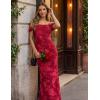 MEROKEETY Women’s 2026 Summer Off The Shoulder Spaghetti Strap Floral Mesh Wedding Guest Cocktail Formal Party Maxi Dresses(Red)