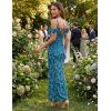 MEROKEETY Women’s 2026 Summer Off The Shoulder Spaghetti Strap Floral Mesh Wedding Guest Cocktail Formal Party Maxi Dresses(Teal)