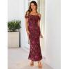 MEROKEETY Women’s 2026 Summer Off The Shoulder Spaghetti Strap Floral Mesh Wedding Guest Cocktail Formal Party Maxi Dresses(Wine)