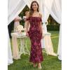 MEROKEETY Women’s 2026 Summer Off The Shoulder Spaghetti Strap Floral Mesh Wedding Guest Cocktail Formal Party Maxi Dresses(Wine)