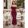 MEROKEETY Women’s 2026 Summer Off The Shoulder Spaghetti Strap Floral Mesh Wedding Guest Cocktail Formal Party Maxi Dresses(Wine)