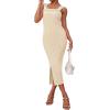 MEROKEETY Women’s 2026 Summer Spring Bodycon Midi Dress Beach Vacation Sleeveless Striped Ribbed Knit Party Sweater Dresses(Beige)