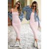 MEROKEETY Women’s 2026 Summer Spring Bodycon Midi Dress Beach Vacation Sleeveless Striped Ribbed Knit Party Sweater Dresses(Dustypink)
