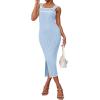 MEROKEETY Women’s 2026 Summer Spring Bodycon Midi Dress Beach Vacation Sleeveless Striped Ribbed Knit Party Sweater Dresses(Lightblue)