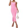 MEROKEETY Women’s 2026 Summer Spring Bodycon Midi Dress Beach Vacation Sleeveless Striped Ribbed Knit Party Sweater Dresses(Lightpink)