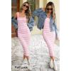 MEROKEETY Women’s 2026 Summer Spring Bodycon Midi Dress Beach Vacation Sleeveless Striped Ribbed Knit Party Sweater Dresses(Pink)