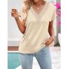 MEROKEETY Women’s Boho Cap Sleeve Lace Trim V Neck Tops 2026 Summer Casual Loose Beach Vacation Tee Shirts Blouse(Apricot)