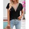 MEROKEETY Women’s Boho Cap Sleeve Lace Trim V Neck Tops 2026 Summer Casual Loose Beach Vacation Tee Shirts Blouse(Black)