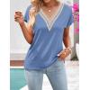 MEROKEETY Women’s Boho Cap Sleeve Lace Trim V Neck Tops 2026 Summer Casual Loose Beach Vacation Tee Shirts Blouse(Blue)