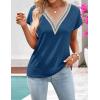 MEROKEETY Women’s Boho Cap Sleeve Lace Trim V Neck Tops 2026 Summer Casual Loose Beach Vacation Tee Shirts Blouse(Darkblue)