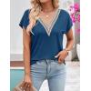 MEROKEETY Women’s Boho Cap Sleeve Lace Trim V Neck Tops 2026 Summer Casual Loose Beach Vacation Tee Shirts Blouse(Darkblue)