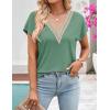 MEROKEETY Women’s Boho Cap Sleeve Lace Trim V Neck Tops 2026 Summer Casual Loose Beach Vacation Tee Shirts Blouse(Green)